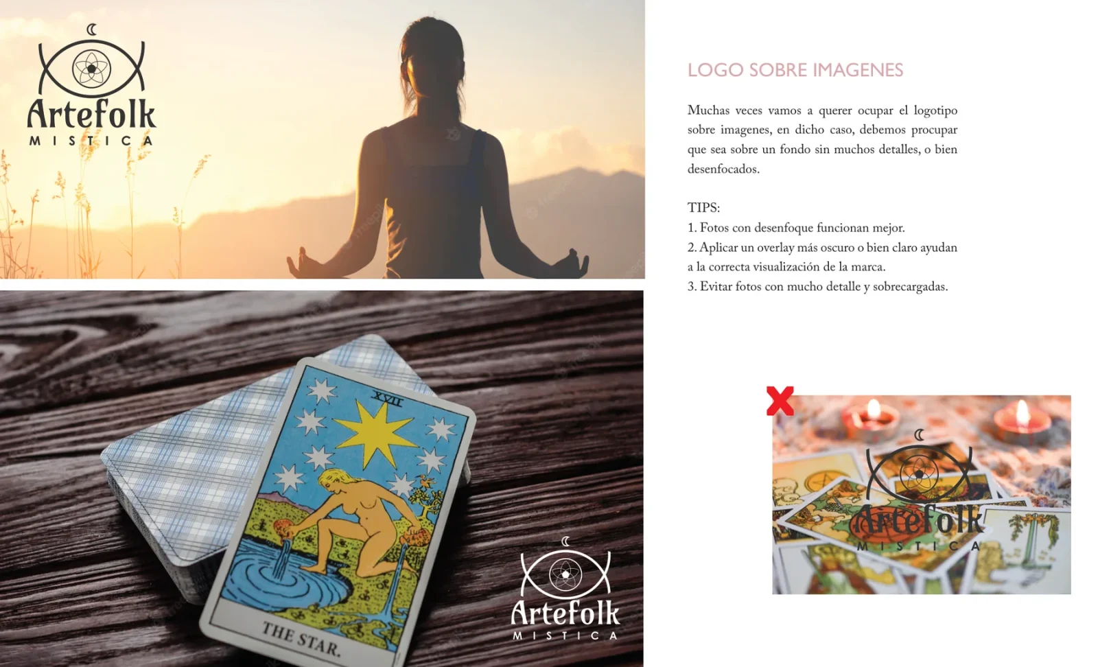 Brandbook page: rules for placing the logo over photographs