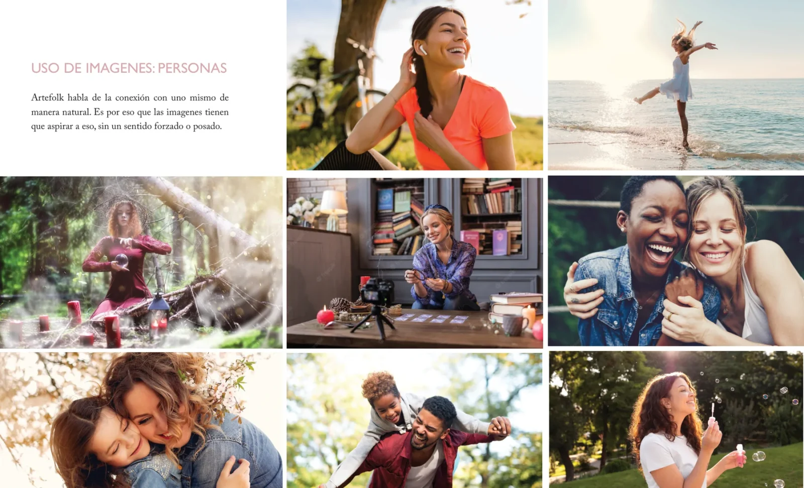 Brandbook page: natural, unposed photographs of people
