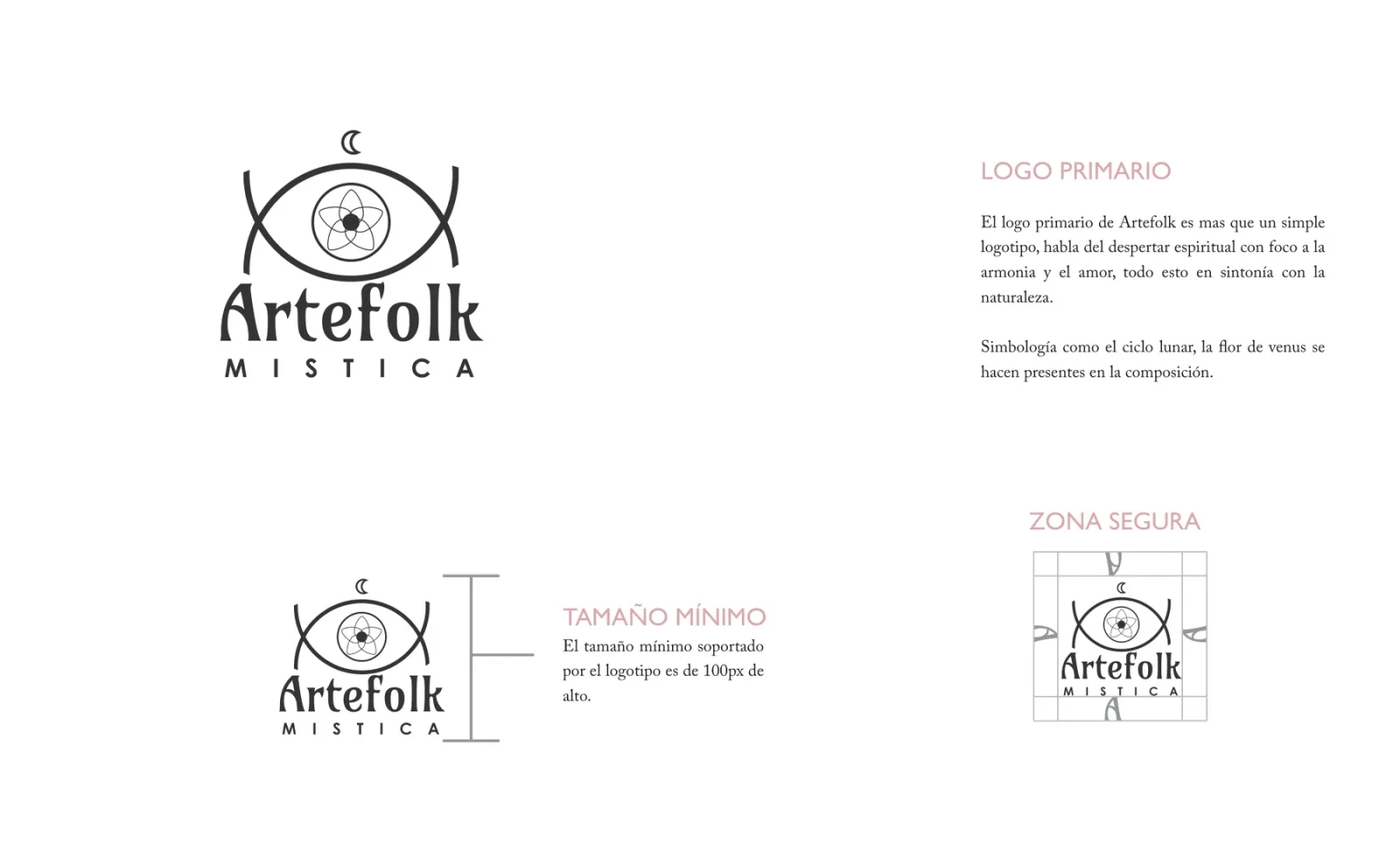 Brandbook page: primary logo with minimum size and safe zone