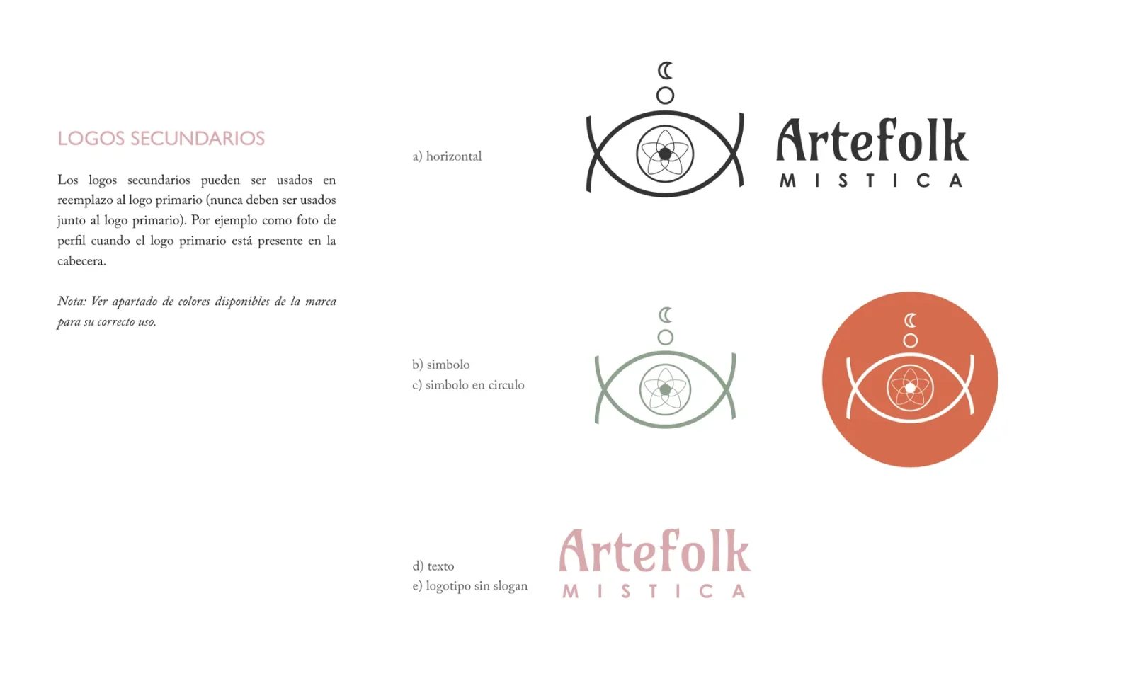 Brandbook page: five secondary logo versions
