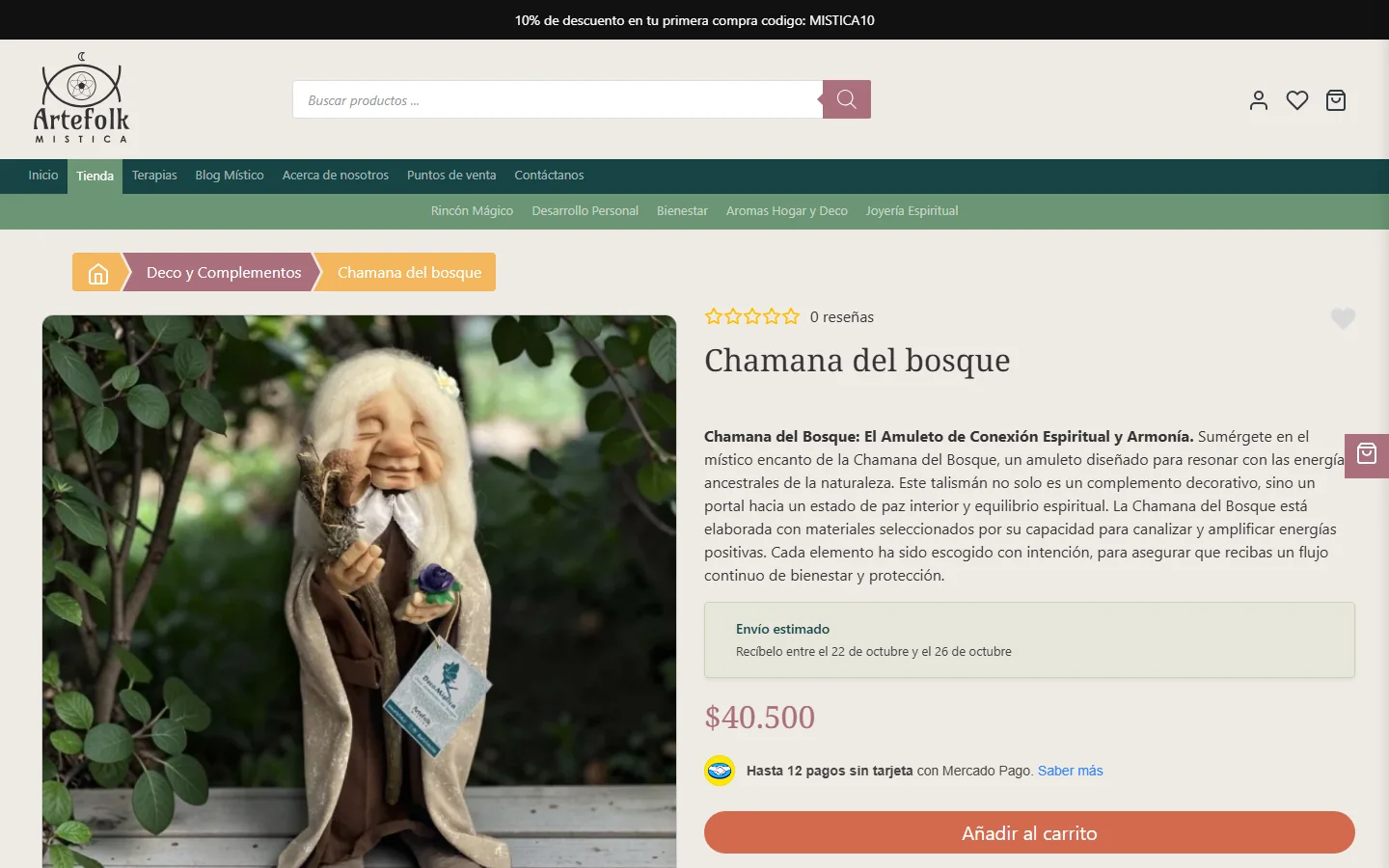 Artefolk Mística product page on desktop