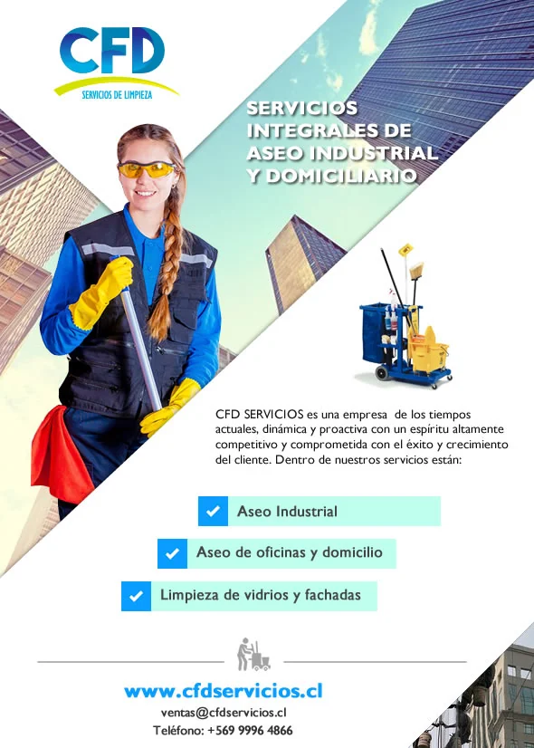 CFD services flyer with a cleaning professional and the list of services