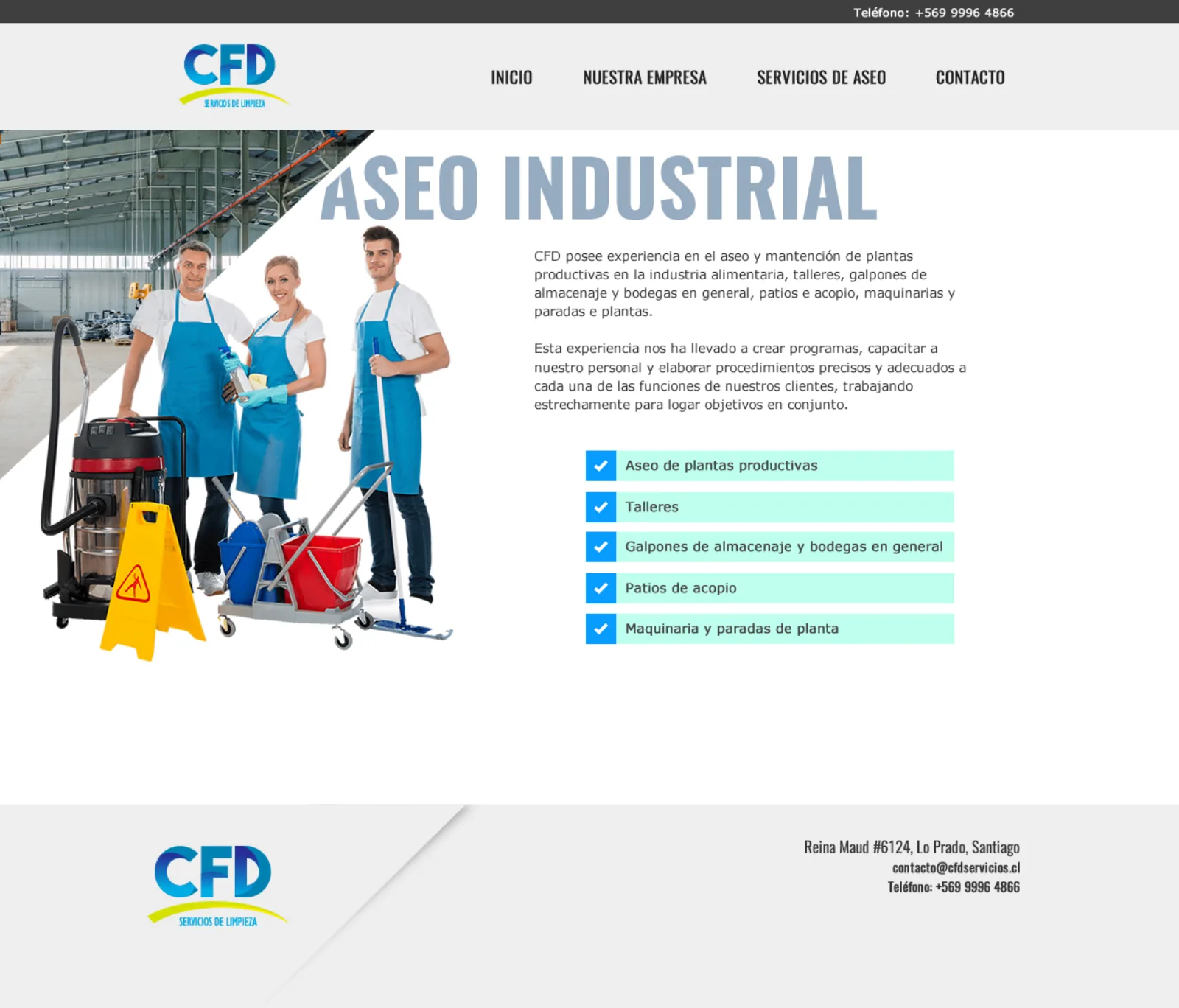 CFD website design — Industrial cleaning page
