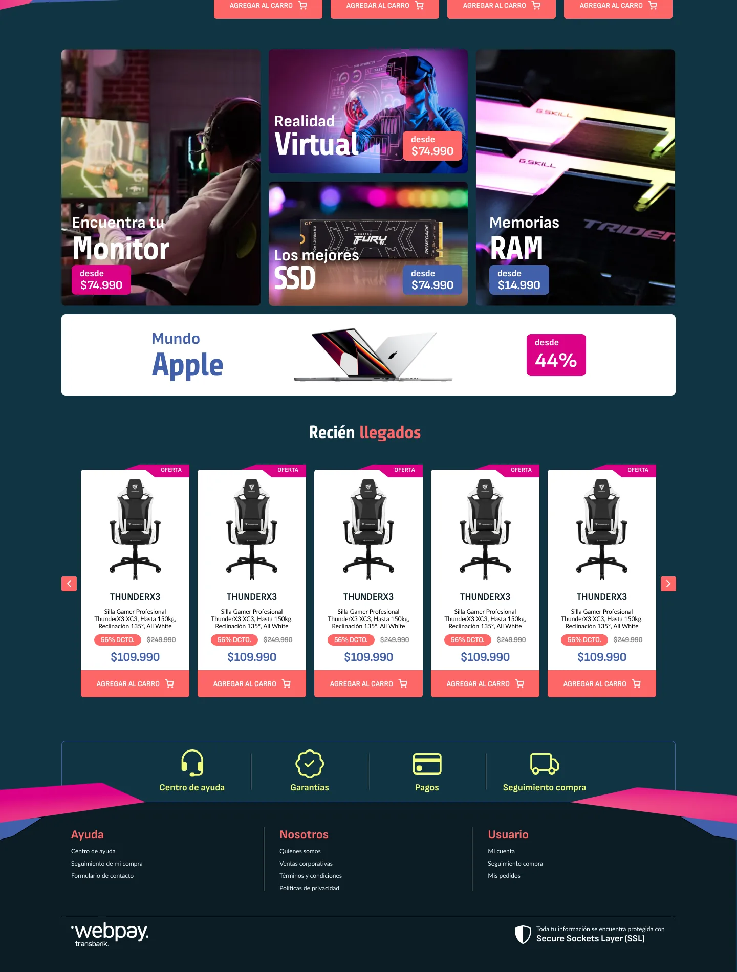 Gipa Technology concept homepage, lower half: product rows, brands and footer