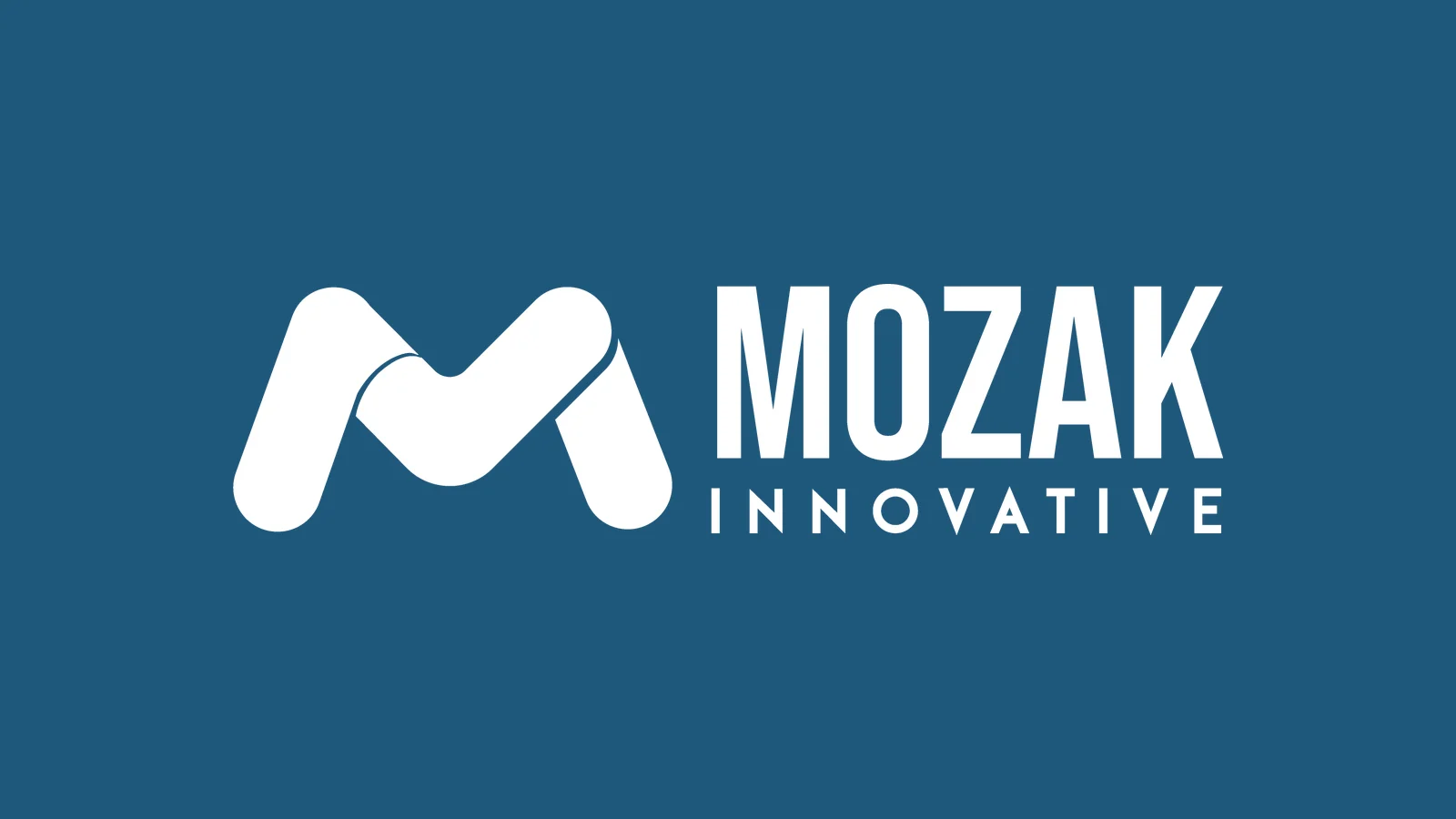 Mozak Innovative logo, negative version in white on the corporate blue.