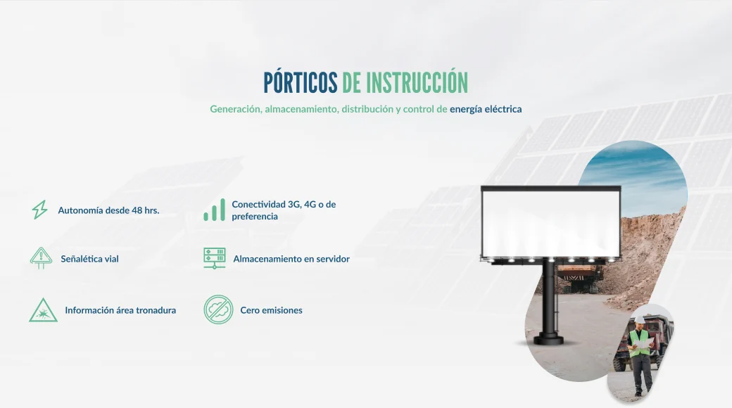 Desktop: instruction gantries section, features on the left and image on the right.