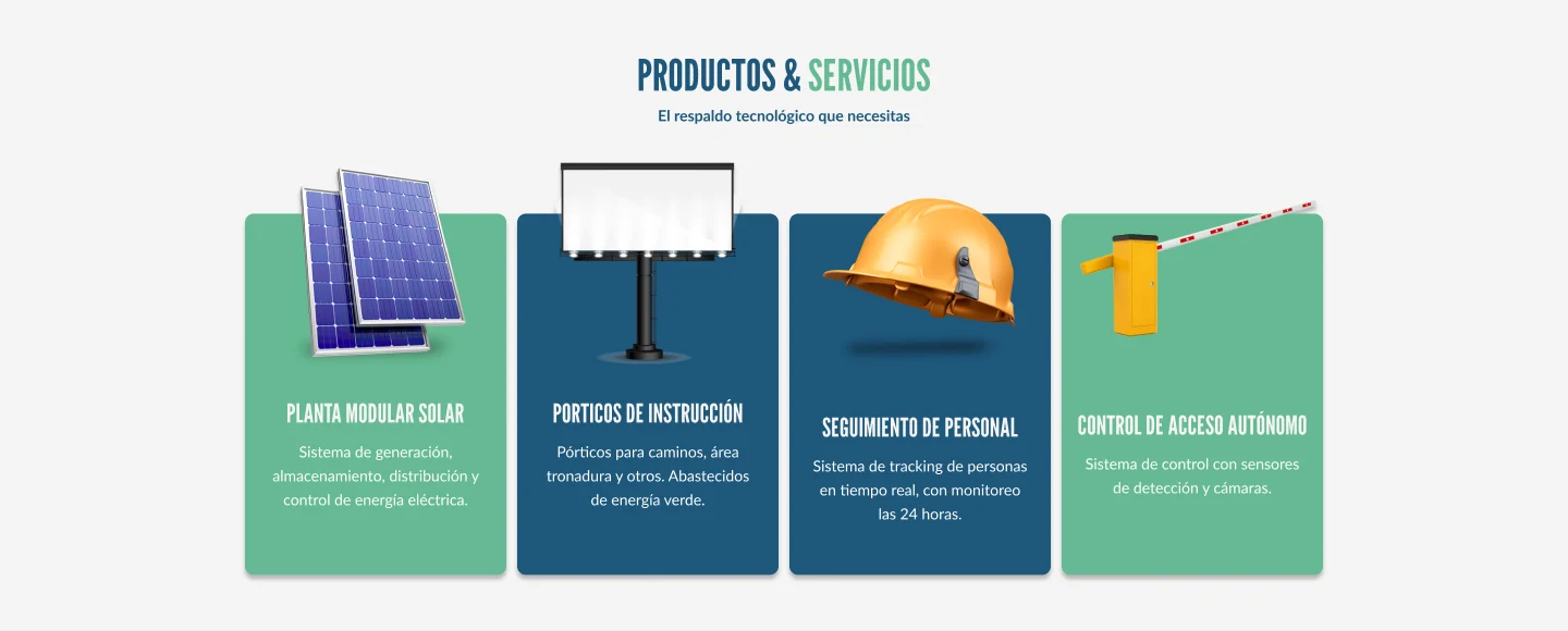 Desktop: Products & Services section with four product cards.
