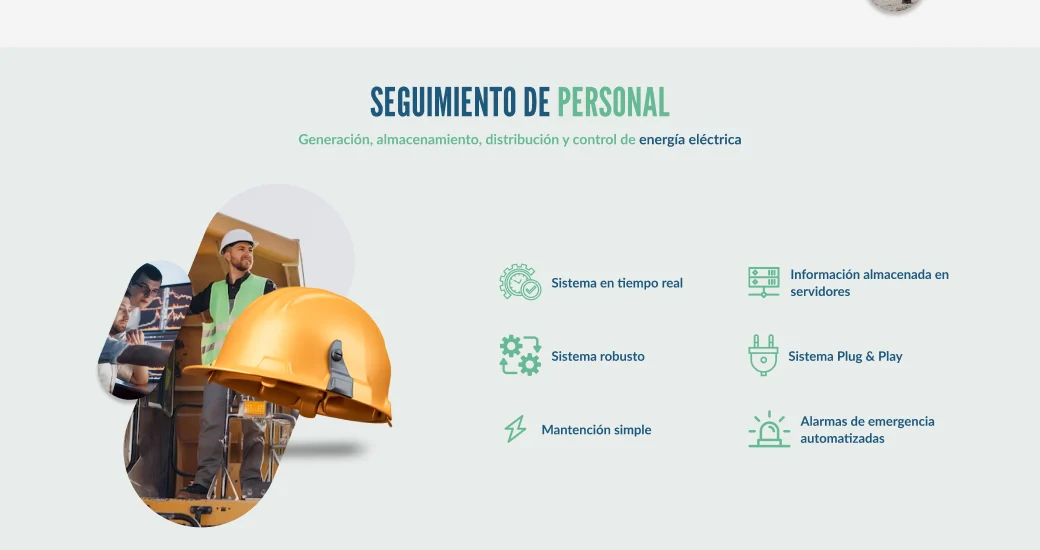Desktop: personnel tracking section, image on the left and features on the right.