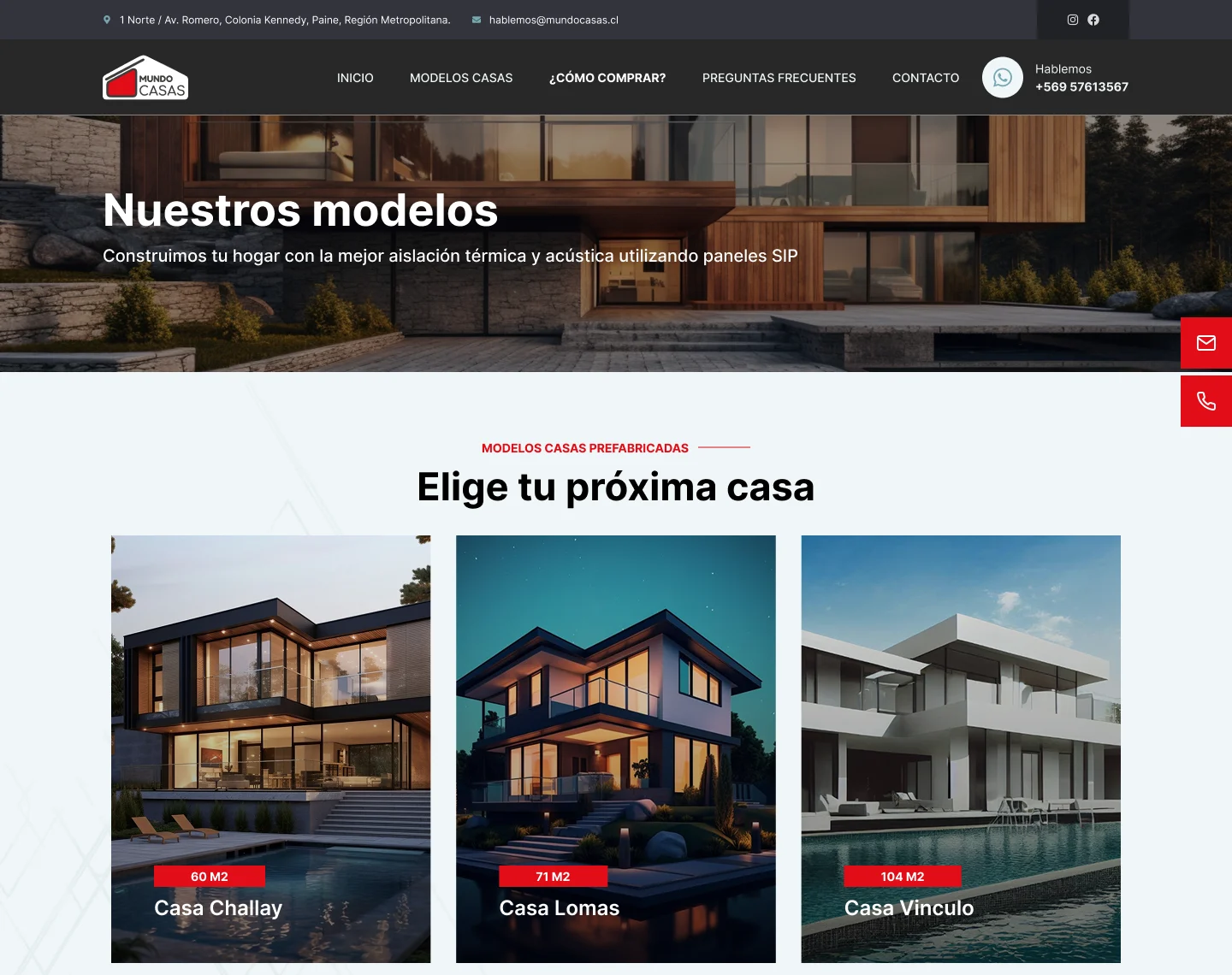 Design mockup of the models page: house models as image cards with their floor area.